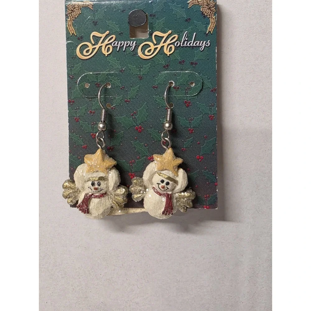 Snowman Earrings Christmas Snowman Pierced Earrings Gold Star